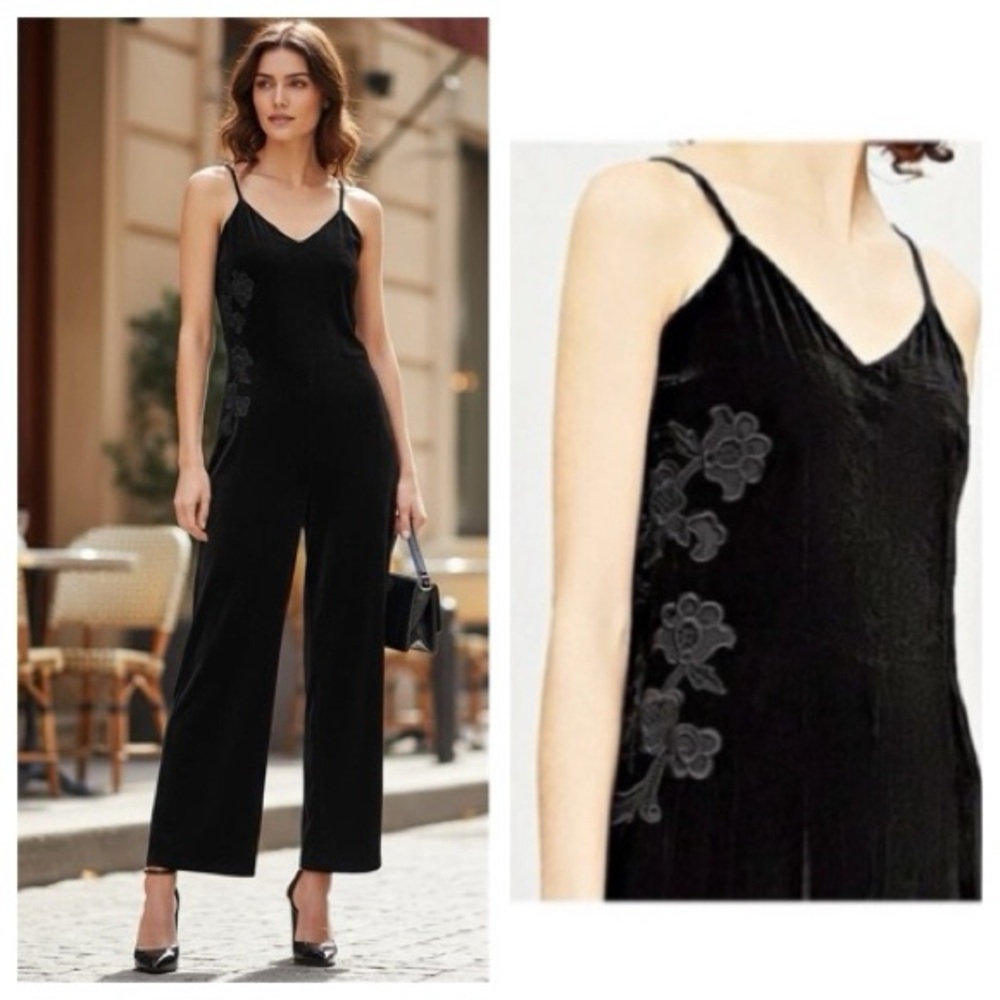 Sandro Black Emilia velvet embroidered Jumpsuit
